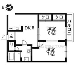 阪急京都本線 桂駅 徒歩19分の賃貸マンション 4階2LDKの間取り