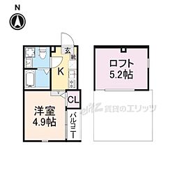ハーモニーテラス豊後橋町A 2階1Kの間取り