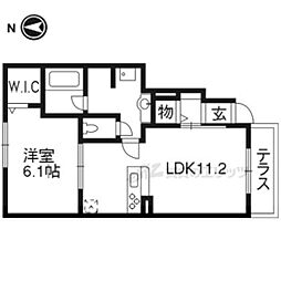 京都地下鉄東西線 東野駅 徒歩13分の賃貸アパート 1階1LDKの間取り
