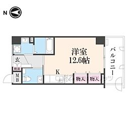 京都地下鉄東西線 椥辻駅 徒歩18分の賃貸マンション 2階ワンルームの間取り