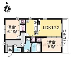 セジュール芹川 2階2LDKの間取り