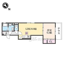 阪急京都本線 桂駅 徒歩16分の賃貸アパート 1階1LDKの間取り