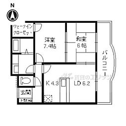 ラクロス丹波橋 1階2LDKの間取り