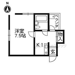 桃山ハイツ 2階1Kの間取り
