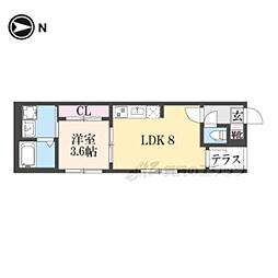 京都地下鉄東西線 醍醐駅 徒歩6分の賃貸アパート 1階1LDKの間取り