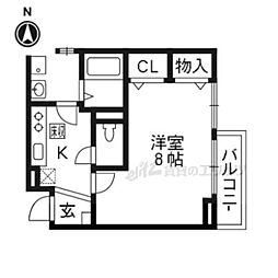 PROUD 2階1Kの間取り