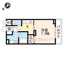 アヴニール 1階1Kの間取り