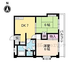 シャトー小西 2階2DKの間取り