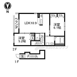 ラ・フォーレ山科 2階2LDKの間取り