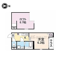 ハーモニーテラス東野八反畑町 ワンルームの間取図画像