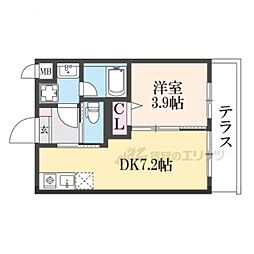 京都地下鉄東西線 東野駅 徒歩15分の賃貸アパート 1階1DKの間取り
