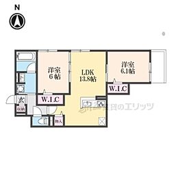 ハイダウェイ両替町 3階2LDKの間取り