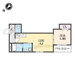 フラッツ六地蔵 1LDKの間取図画像