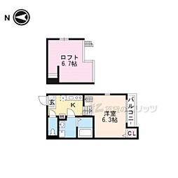 ハーモニーテラス椥辻封シ川町 1Kの間取図画像