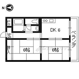 北ノ口安田マンション 2DKの間取図画像