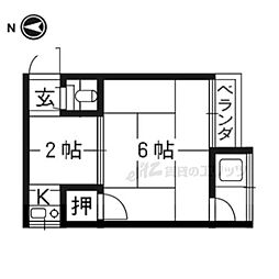 松原荘 2階1Kの間取り