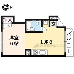 京都市営烏丸線 北大路駅 徒歩4分の賃貸マンション 2階1LDKの間取り