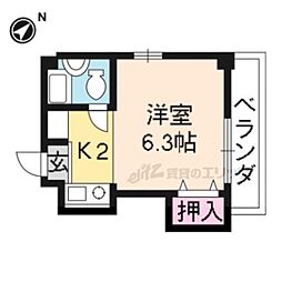 京福電気鉄道北野線 北野白梅町駅 徒歩19分の賃貸マンション 3階1Kの間取り