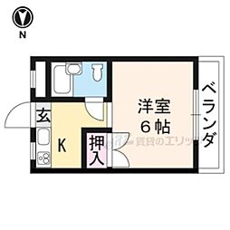 京都市営烏丸線 松ヶ崎駅 徒歩9分の賃貸マンション 1階1Kの間取り