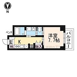 ルミノーサ三条小川 3階1Kの間取り