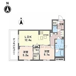 京都市営烏丸線 北大路駅 バス13分 玄琢下下車 徒歩2分の賃貸マンション 1階2LDKの間取り