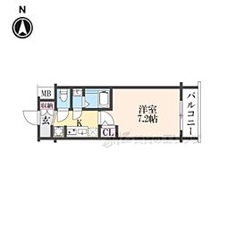 JR山陰本線 二条駅 徒歩15分の賃貸マンション 2階1Kの間取り