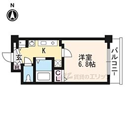JR山陰本線 円町駅 徒歩8分の賃貸マンション 3階1Kの間取り
