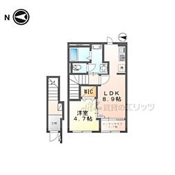 京都市営烏丸線 北大路駅 徒歩17分の賃貸アパート 2階1LDKの間取り