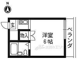 京都市営烏丸線 北大路駅 徒歩15分の賃貸マンション 3階1Kの間取り