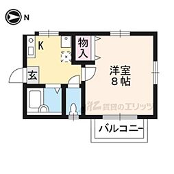 ウィズ山喜 2階1Kの間取り