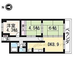 京福電気鉄道北野線 北野白梅町駅 徒歩14分の賃貸マンション 4階3DKの間取り