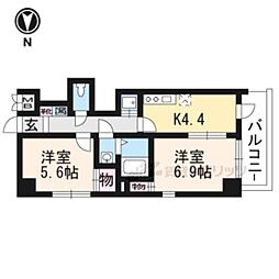 京都地下鉄東西線 京都市役所前駅 徒歩2分の賃貸マンション 5階2Kの間取り