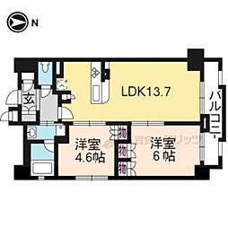 リヴァーク四条烏丸 2LDKの間取図画像