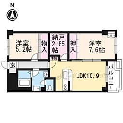 シャルレ4番館 2LDKの間取図画像