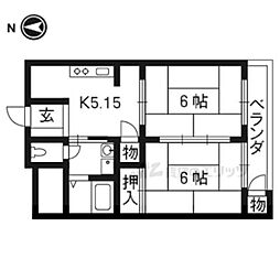 西京極ガーデンハイツ 2Kの間取図画像