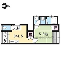ツインハイツ乾 1DKの間取図画像