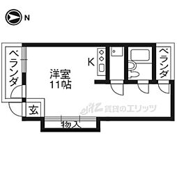 ＫＳレジデンス京都千本今出川 3階ワンルームの間取り