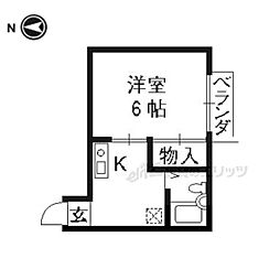 京都地下鉄東西線 太秦天神川駅 徒歩8分の賃貸マンション 1階1Kの間取り