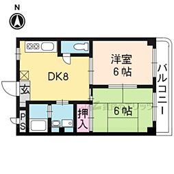 アーバンハイツ高辻 3階2DKの間取り