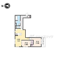 ヌーベル・ヴィ―侍従池 2階2LDKの間取り