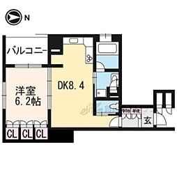 リーガル京都堀川五条通り 5階1DKの間取り