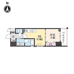JR山陰本線 円町駅 徒歩2分の賃貸マンション 4階1DKの間取り