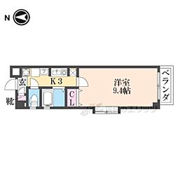 阪急嵐山線 上桂駅 徒歩10分の賃貸マンション 5階1Kの間取り