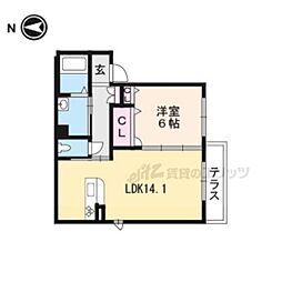 シャーメゾン太秦広隆寺 1階1LDKの間取り