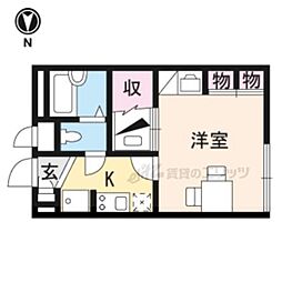 レオパレス長福の厨子 1階1Kの間取り