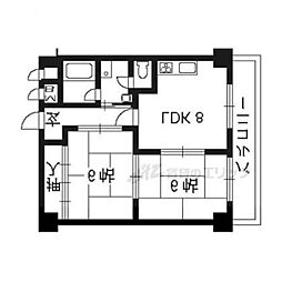 ロイヤルコーポ 6階2DKの間取り