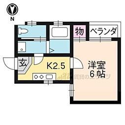 京都地下鉄東西線 二条駅 徒歩15分の賃貸マンション 4階1Kの間取り