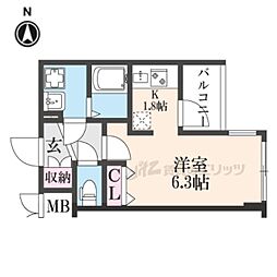 アドバンス京都レイズ 4階ワンルームの間取り