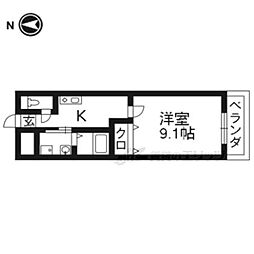 阪急嵐山線 上桂駅 徒歩12分の賃貸マンション 3階1Kの間取り