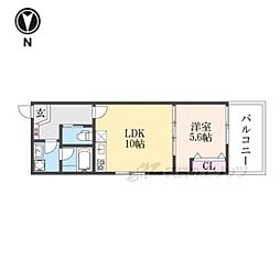 ジーニアススクエア四条高辻 2階1LDKの間取り
